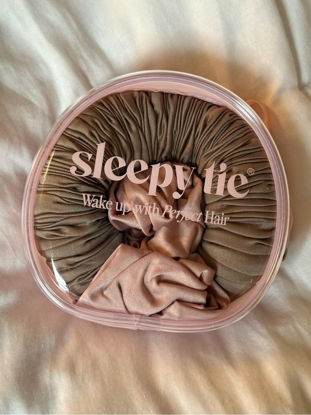 Sleepy Lie Satin Scrunchie Duo — Pink & Taupe